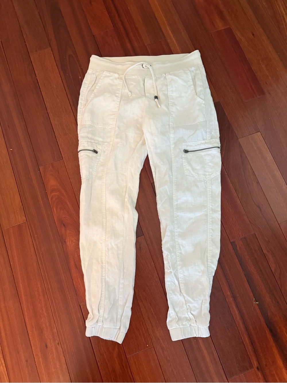 Athleta Joggers Linen Women’s SZ 6 White Yoga Exercise Lightweight Gym Workout